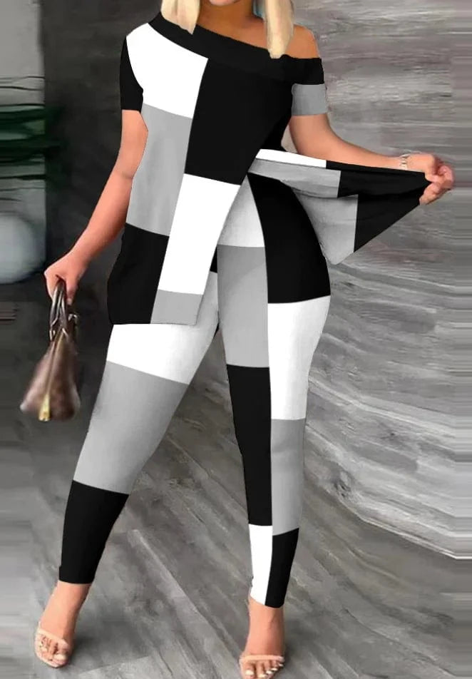 Liu Ming Custom Logo Wholesale Women Summer Two Pieces Casual Print Tops Pants Set