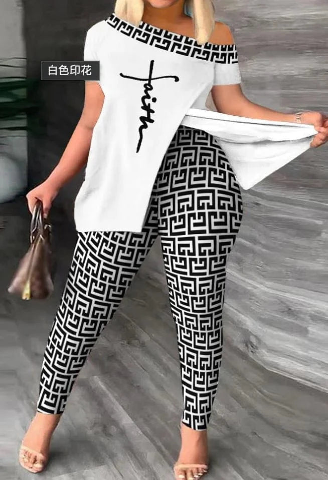 Liu Ming Custom Logo Wholesale Women Summer Two Pieces Casual Print Tops Pants Set