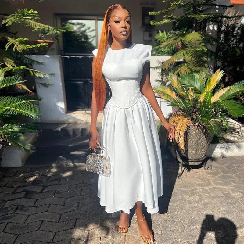 Liu Ming Elegant Fall Women 2024 New Casual High Waist Party Club A Line Long Dress