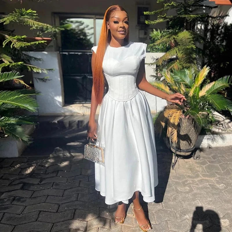 Liu Ming Elegant Fall Women 2024 New Casual High Waist Party Club A Line Long Dress