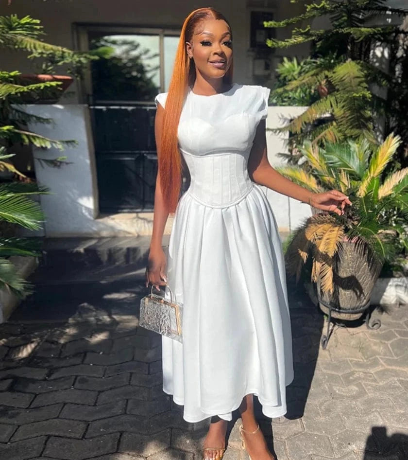 Liu Ming Elegant Fall Women 2024 New Casual High Waist Party Club A Line Long Dress