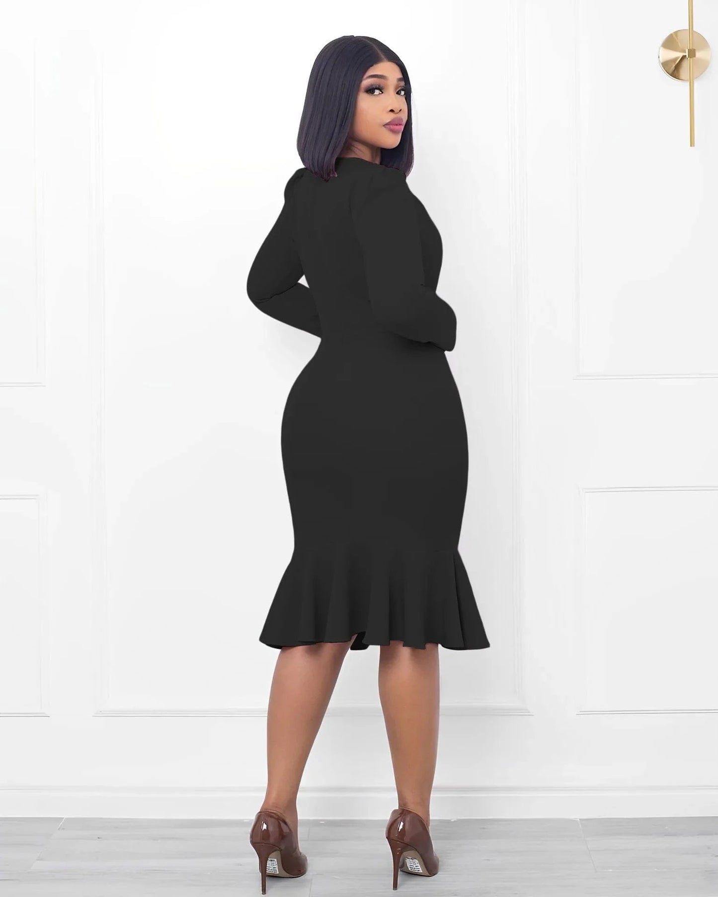 Liu Ming Elegant Wholesale 2024 Autumn Women Clothing Casual Long Sleeve Round Neck Fishtail Dress