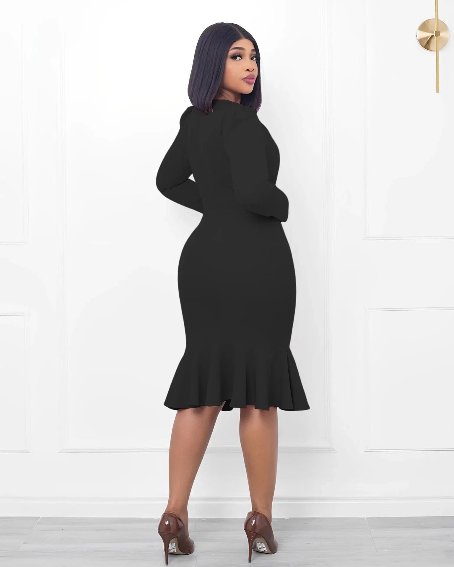 Liu Ming Elegant Wholesale 2024 Autumn Women Clothing Casual Long Sleeve Round Neck Fishtail Dress