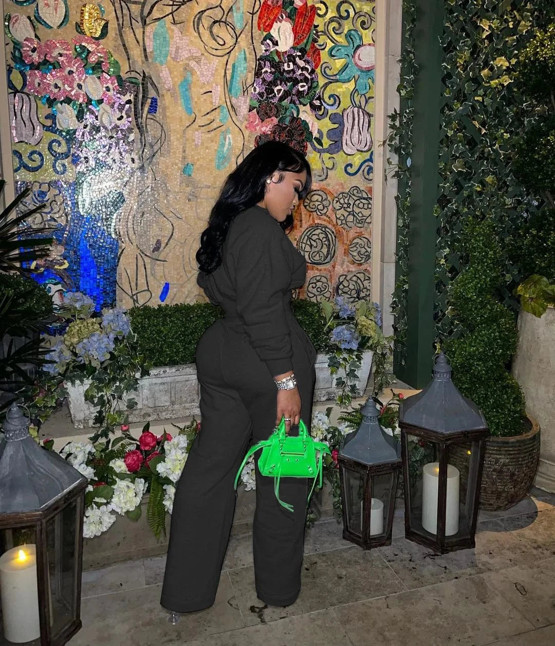 Liu Ming Fall Fashion Women Casual Zipper Long Sleeve Crop Tops Pants Two Piece Set