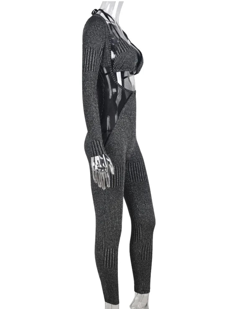 Liu Ming Fall Fashion Women Sexy Two Piece Solid Color Long Sleeve Bodysuits Skinny Elastic Waist Long Pencil Pants Set