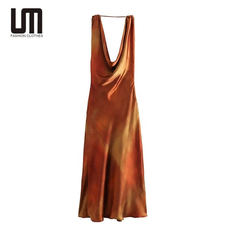 Liu Ming Fashionable 2024 Hot Products Summer Women Sexy Deep V Neck Satin Long Maxi Dress