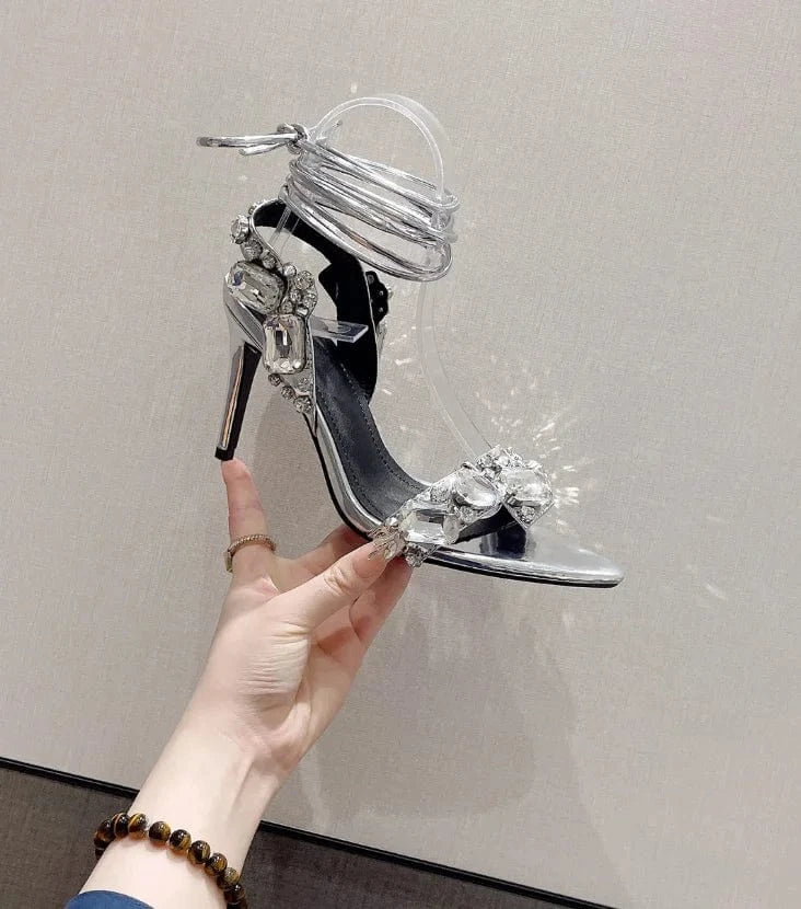 Liu Ming Fashionable New Arrivals Women Sexy Bling Crystal Party Sandals Luxury Rhinestone Strap Cross Shoes High Heel