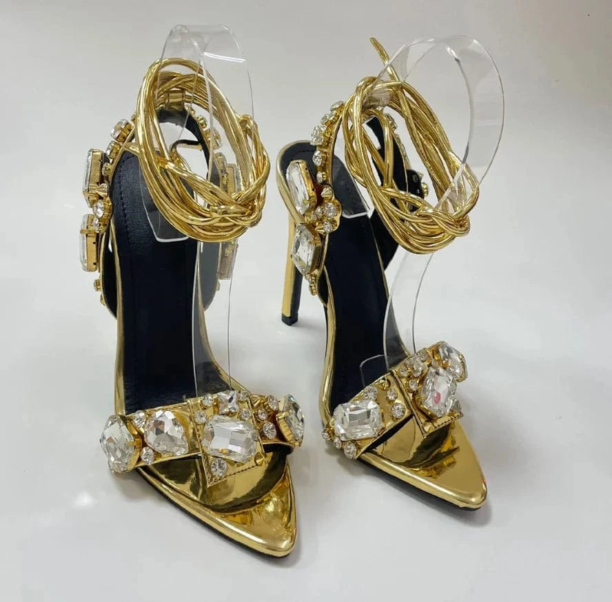 Liu Ming Fashionable New Arrivals Women Sexy Bling Crystal Party Sandals Luxury Rhinestone Strap Cross Shoes High Heel