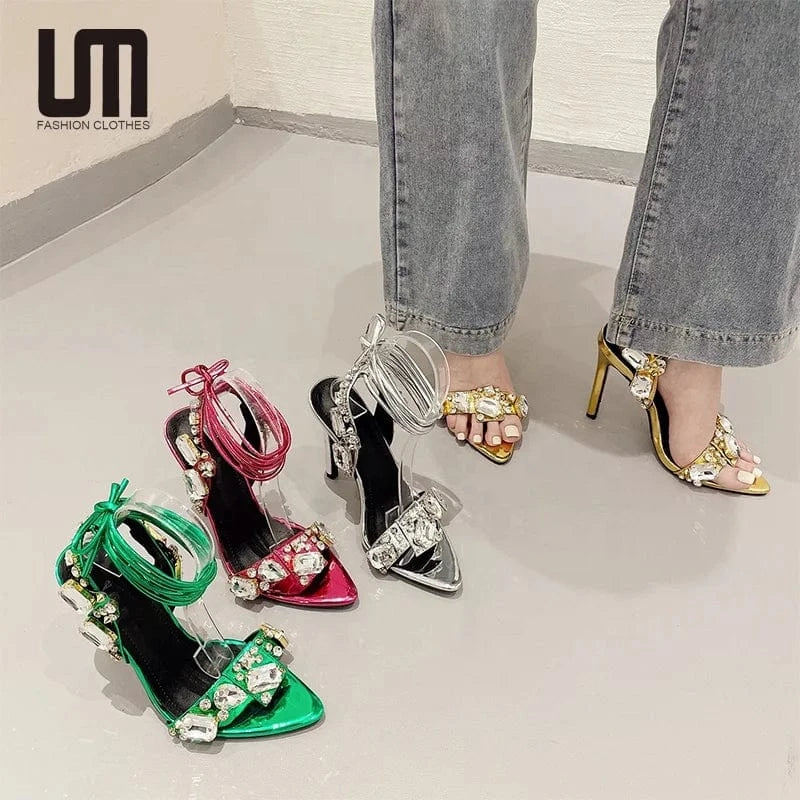 Liu Ming Fashionable New Arrivals Women Sexy Bling Crystal Party Sandals Luxury Rhinestone Strap Cross Shoes High Heel