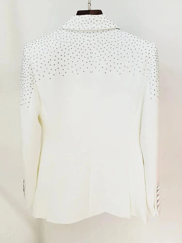 Liu Ming High End Fashion 2024 New Products Women Casual Rhinestone Full Sleeve Single Button Ladies Blazer Coat And Skirt Suit