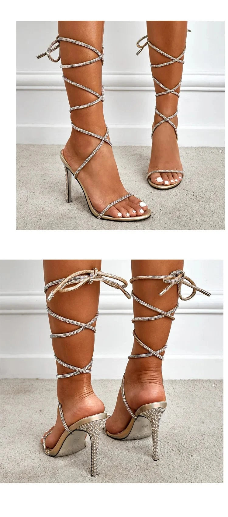 Liu Ming High Fashion Wholesale Women Sexy Summer Crystal Rope Tube Cross Rhinestone High Heel Ankle Sandals