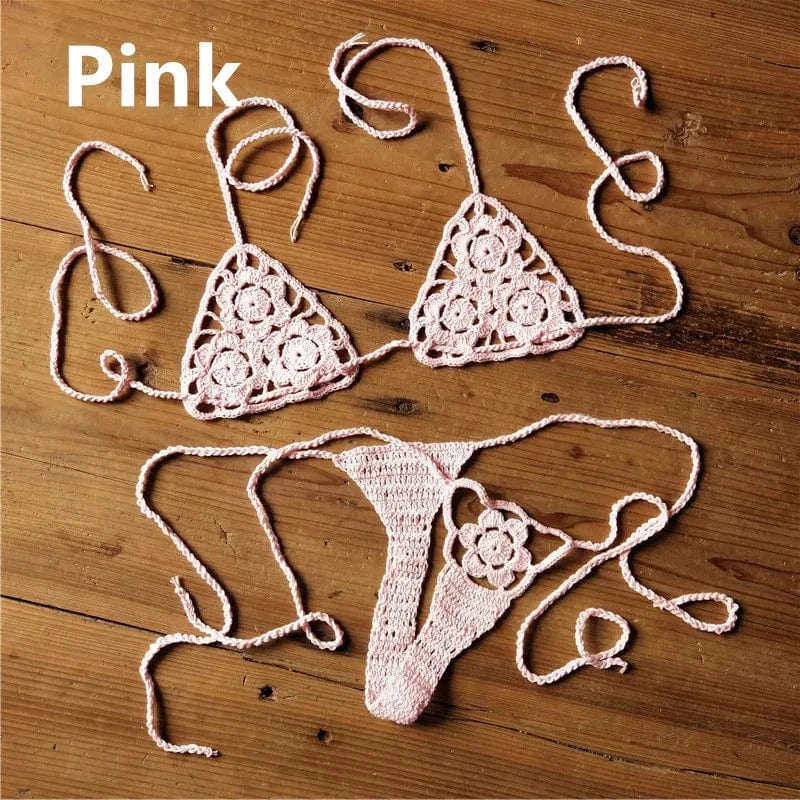 Liu Ming High Quality 2024 New Fashion Women Sexy Handmade Crochet Bikini G Thong String Beach Micro Swimwear Sets
