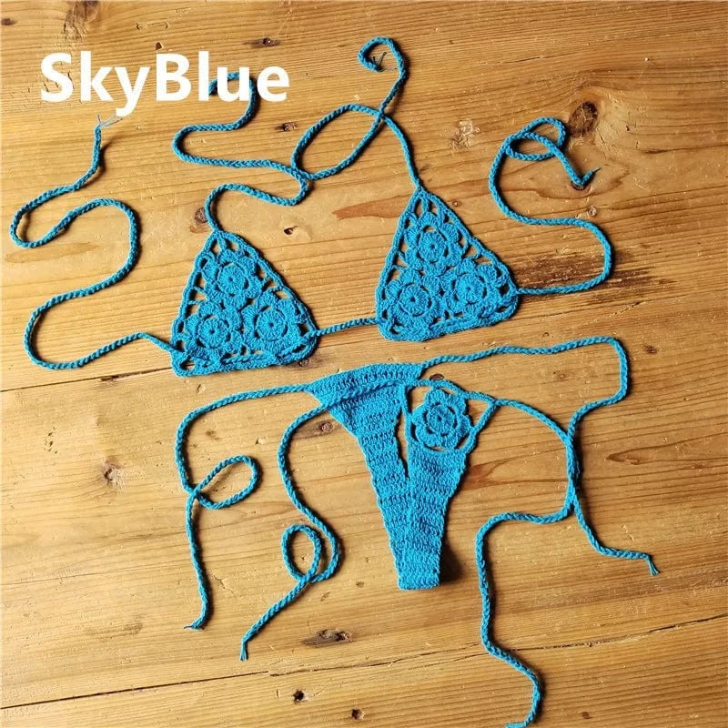 Liu Ming High Quality 2024 New Fashion Women Sexy Handmade Crochet Bikini G Thong String Beach Micro Swimwear Sets
