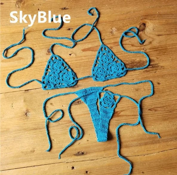 Liu Ming High Quality 2024 New Fashion Women Sexy Handmade Crochet Bikini G Thong String Beach Micro Swimwear Sets