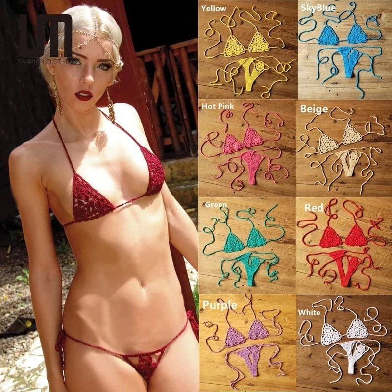 Liu Ming High Quality 2024 New Fashion Women Sexy Handmade Crochet Bikini G Thong String Beach Micro Swimwear Sets