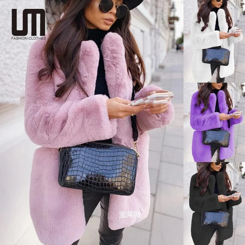Liu Ming High Quality Winter Women Elegant Fashion Thick Warm Overcoat Faux Fox Fur Jacket Long 5XL Coats