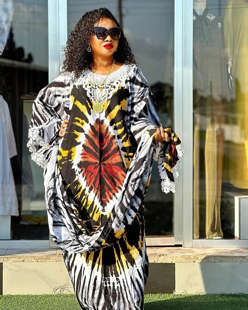 Liu Ming Hot Selling 2024 Elegant Women Print Turkey Islamic Muslim Moroccan Kaftan Abaya Dress