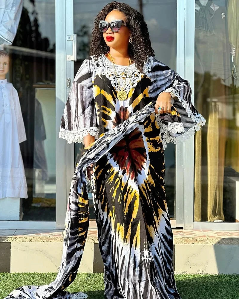 Liu Ming Hot Selling 2024 Elegant Women Print Turkey Islamic Muslim Moroccan Kaftan Abaya Dress