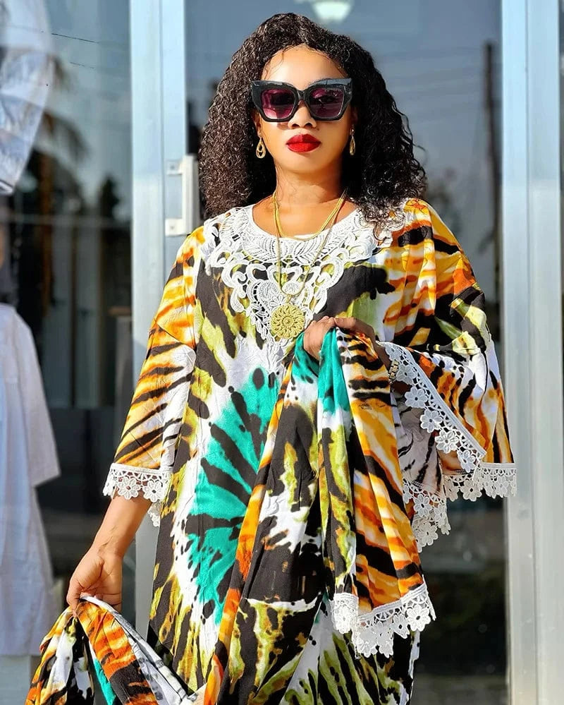 Liu Ming Hot Selling 2024 Elegant Women Print Turkey Islamic Muslim Moroccan Kaftan Abaya Dress