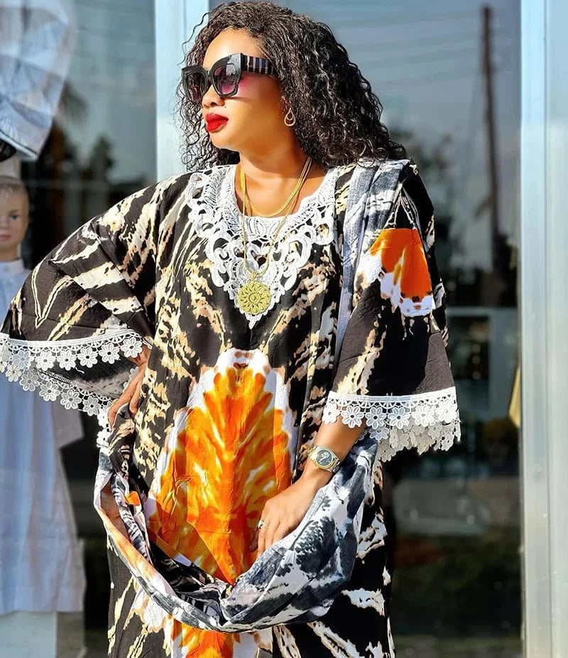 Liu Ming Hot Selling 2024 Elegant Women Print Turkey Islamic Muslim Moroccan Kaftan Abaya Dress