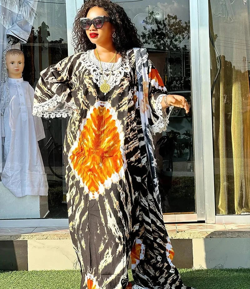 Liu Ming Hot Selling 2024 Elegant Women Print Turkey Islamic Muslim Moroccan Kaftan Abaya Dress