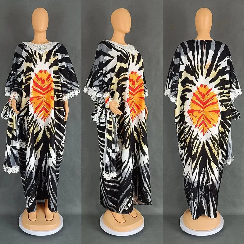 Liu Ming Hot Selling 2024 Elegant Women Print Turkey Islamic Muslim Moroccan Kaftan Abaya Dress