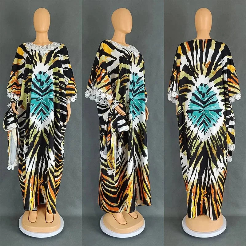 Liu Ming Hot Selling 2024 Elegant Women Print Turkey Islamic Muslim Moroccan Kaftan Abaya Dress