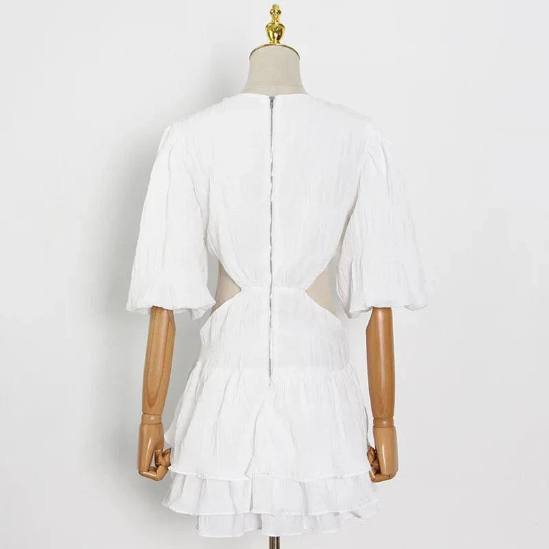 Liu Ming Hot Selling 2024 Elegant Women Summer V Neck Backless Casual Loose A Line Short Dress