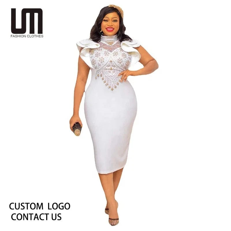Liu Ming Hot Selling Summer Fashion 2024 Trends Elegant African Women Sleeveless Polyester White Knee Length Dress