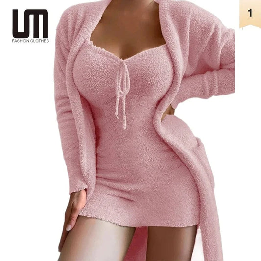 Liu Ming Hot Selling Wholesale 2024 Autumn Winter Women Casual Furry Plush Home Clothes Two Piece Pajamas Dress Suit