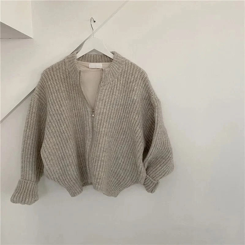 Liu Ming Korean Style Fashion Women Casual Warm Zipper Loose Jacket Coats Knitting Sweater
