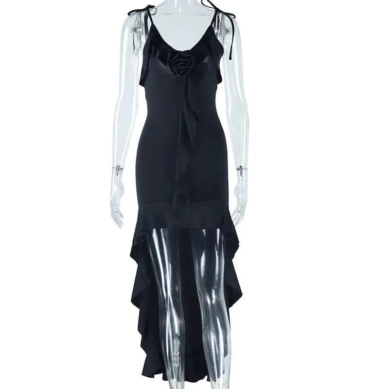 Liu Ming New 2024 Products Spring Summer Women Clothes Sexy Y2k Backless Floral Ruffle Sundress Short Dress