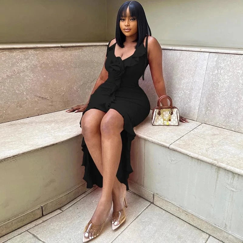 Liu Ming New 2024 Products Spring Summer Women Clothes Sexy Y2k Backless Floral Ruffle Sundress Short Dress