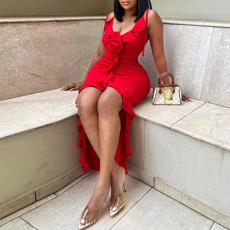 Liu Ming New 2024 Products Spring Summer Women Clothes Sexy Y2k Backless Floral Ruffle Sundress Short Dress