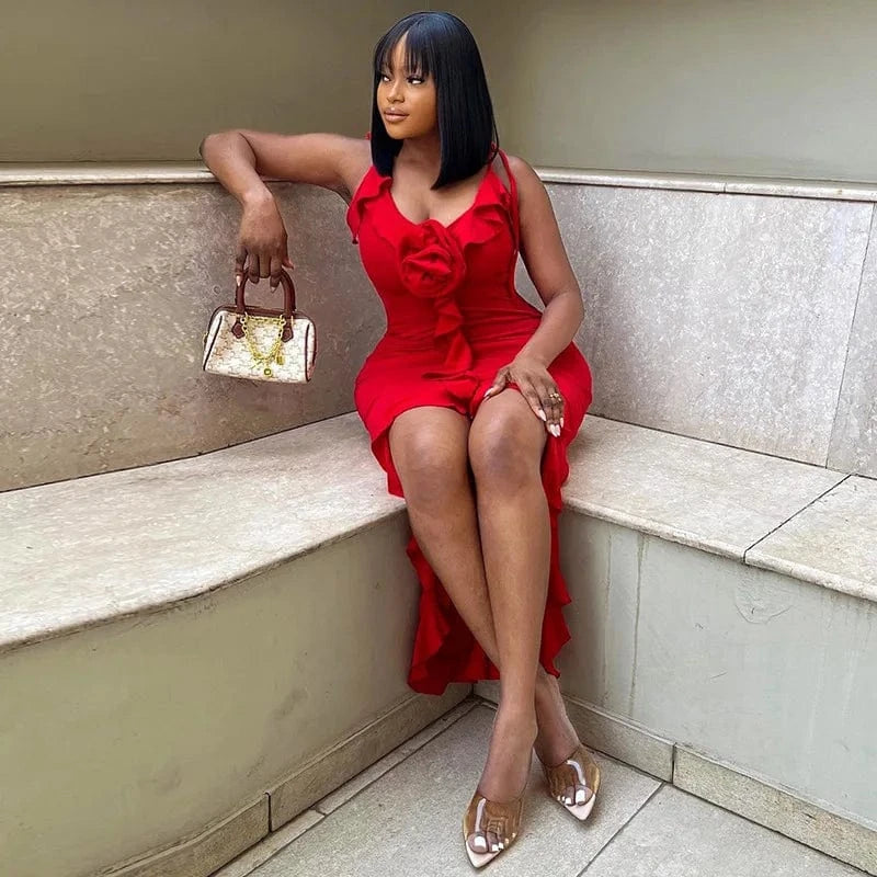 Liu Ming New 2024 Products Spring Summer Women Clothes Sexy Y2k Backless Floral Ruffle Sundress Short Dress