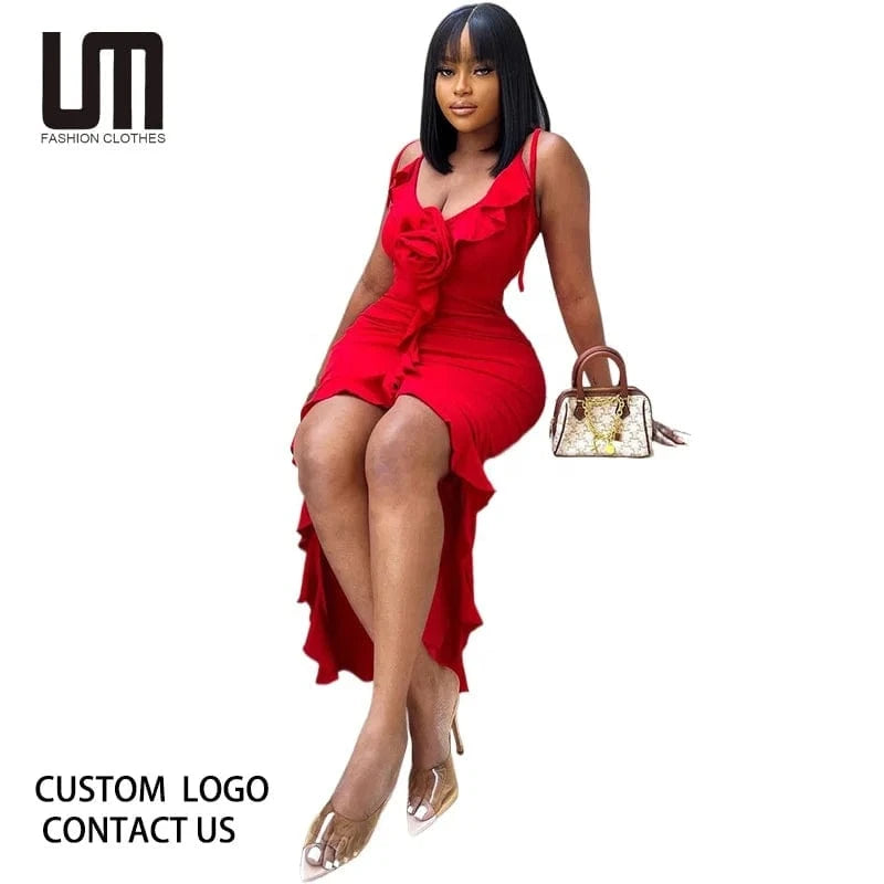 Liu Ming New 2024 Products Spring Summer Women Clothes Sexy Y2k Backless Floral Ruffle Sundress Short Dress