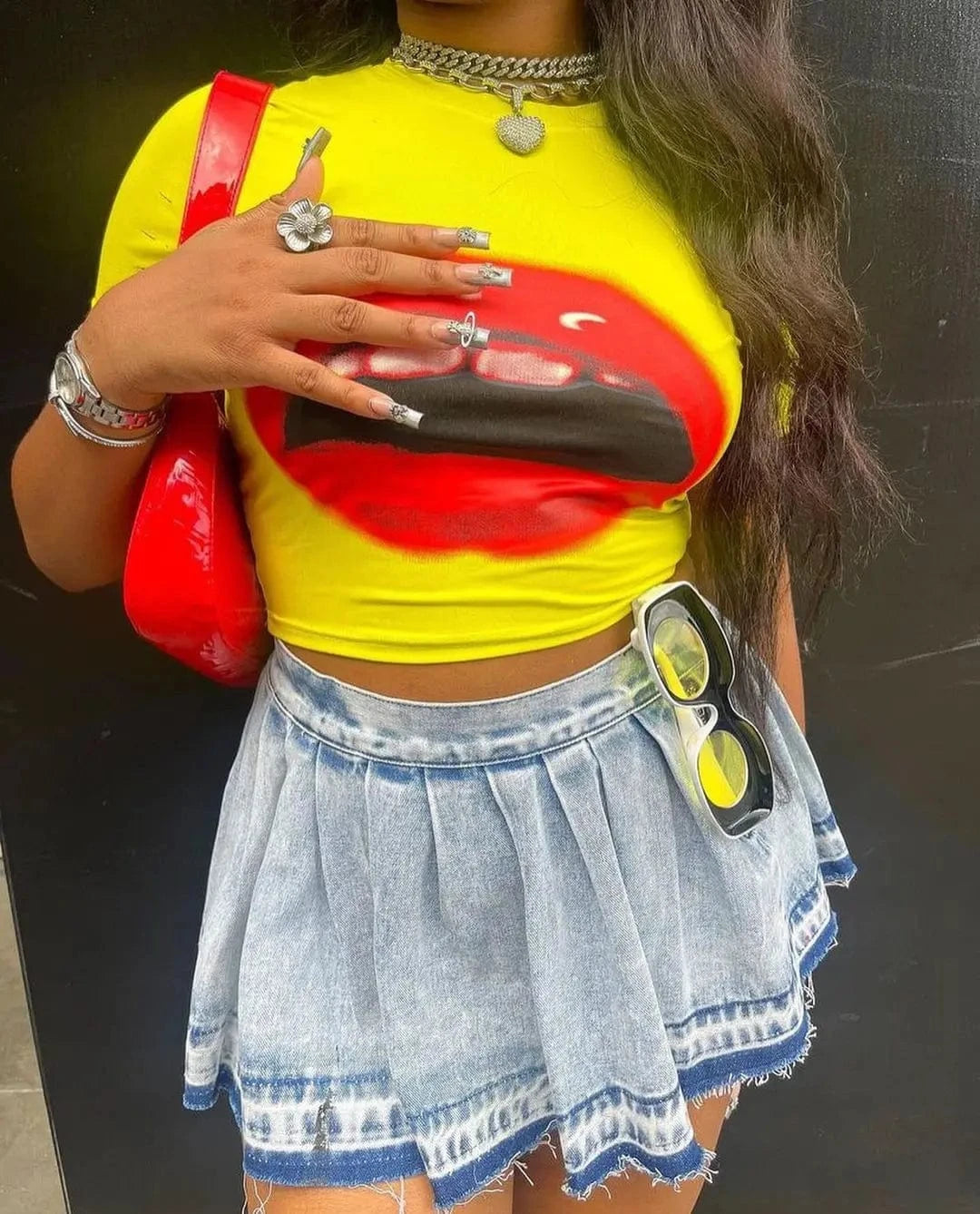 Liu Ming New Arrivals 2024 Trending Women Ruffled Pleated Hot Girl High Waist A Line Denim Short Mini Skirt