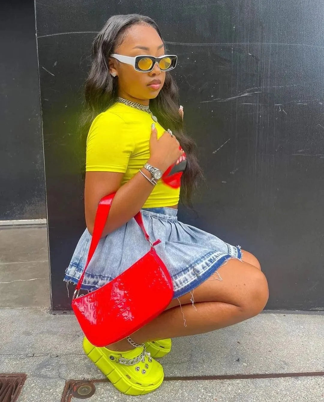 Liu Ming New Arrivals 2024 Trending Women Ruffled Pleated Hot Girl High Waist A Line Denim Short Mini Skirt