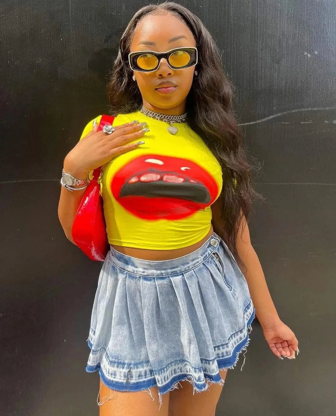 Liu Ming New Arrivals 2024 Trending Women Ruffled Pleated Hot Girl High Waist A Line Denim Short Mini Skirt