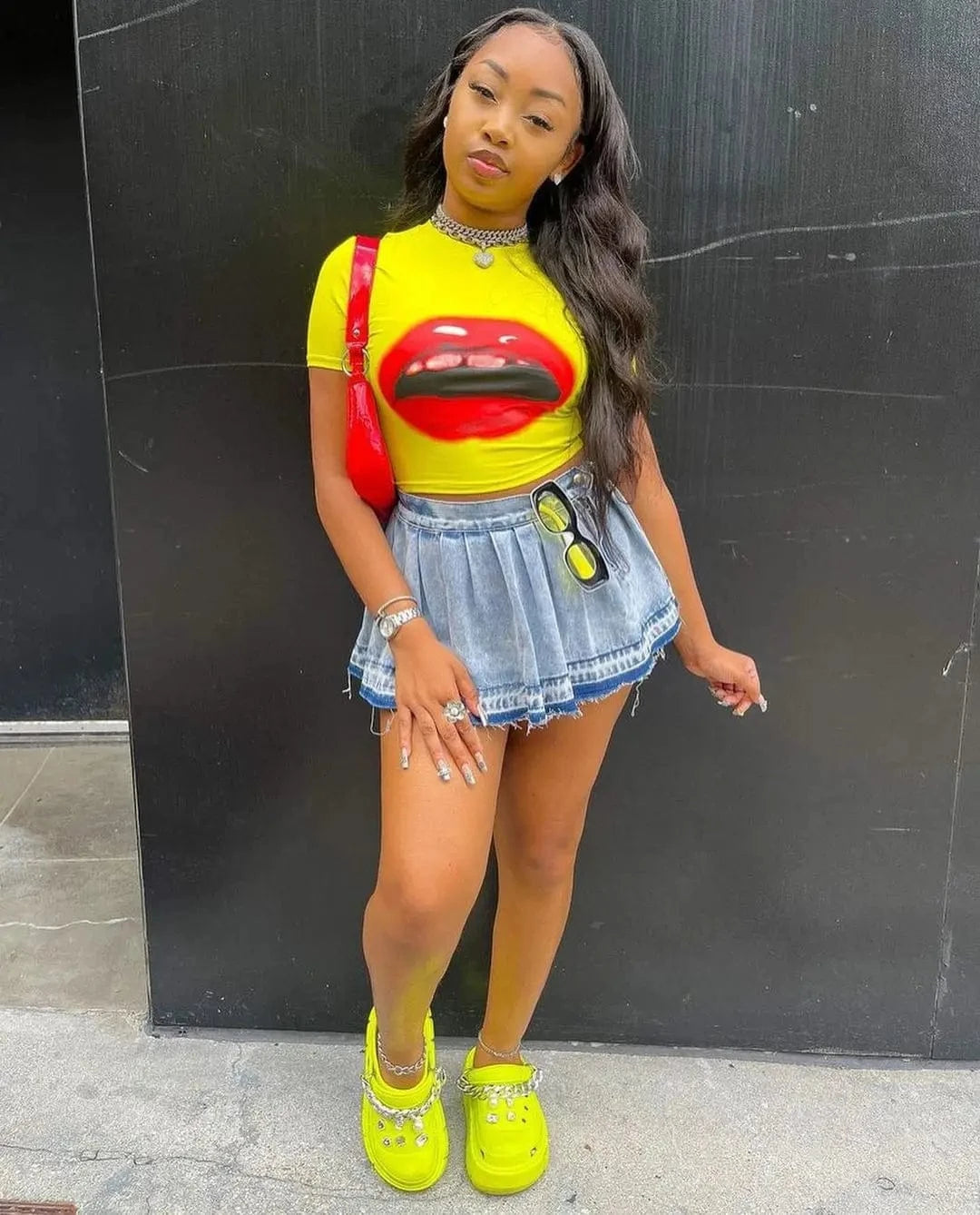 Liu Ming New Arrivals 2024 Trending Women Ruffled Pleated Hot Girl High Waist A Line Denim Short Mini Skirt