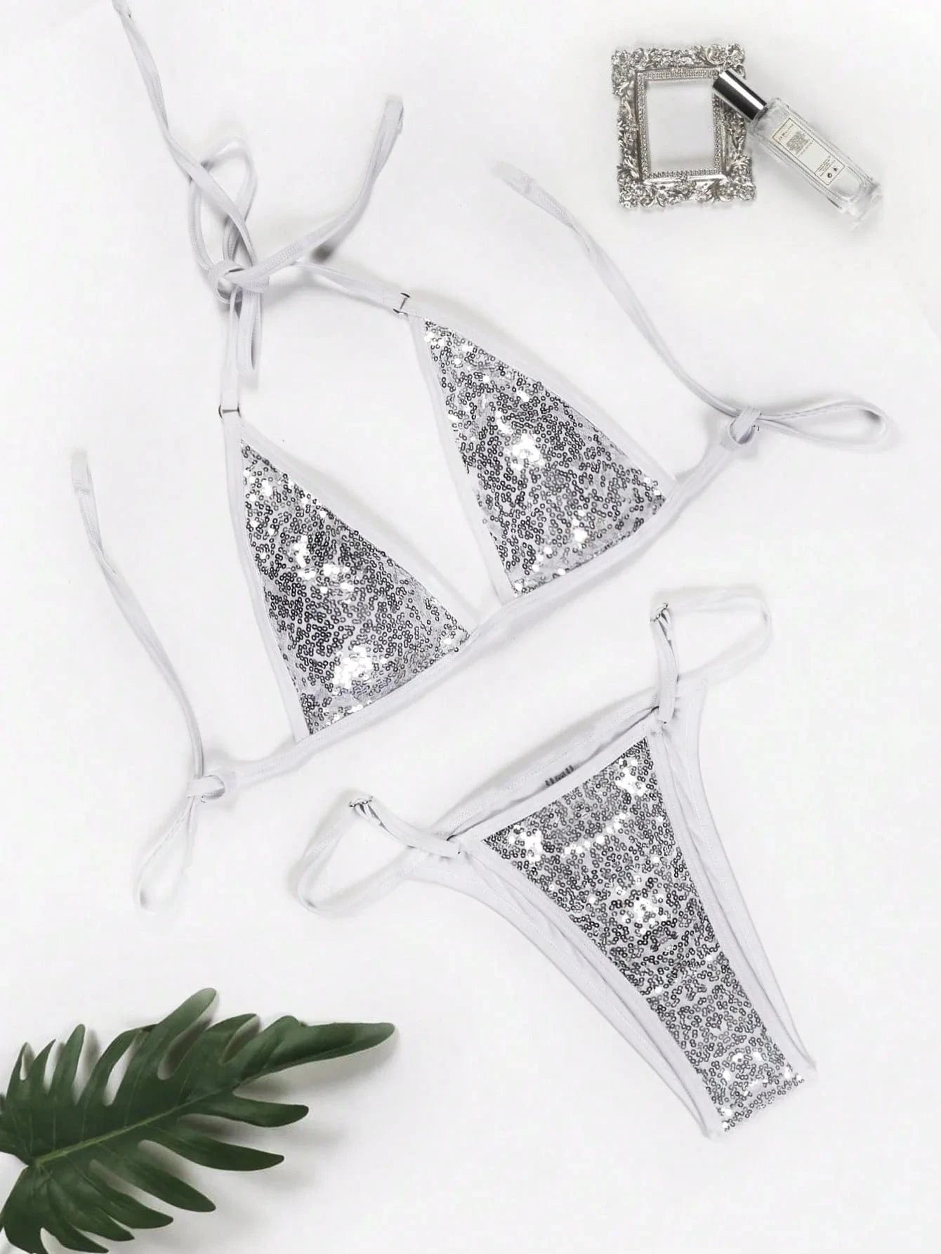 Liu Ming New Arrivals 2024 Women Sexy Sequin Monokini Beach Bathing Suit Backless Swimwear 2 Piece Bikini Set