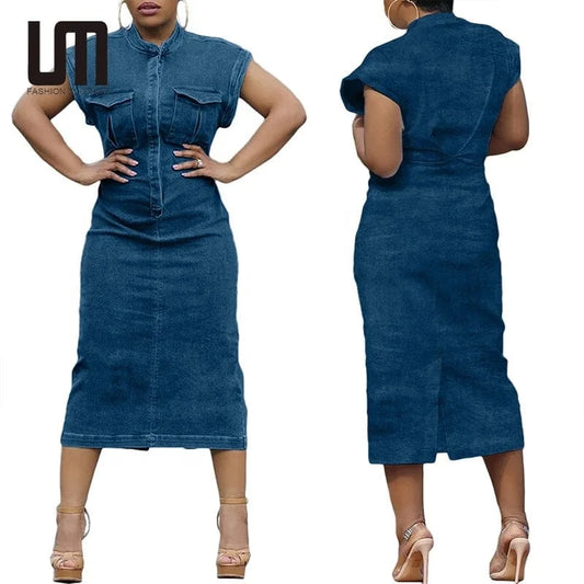 Liu Ming New Arrivals Women Clothing 2024 Casual Sleeveless Jeans Retro Street Style Bodycon Denim Dress