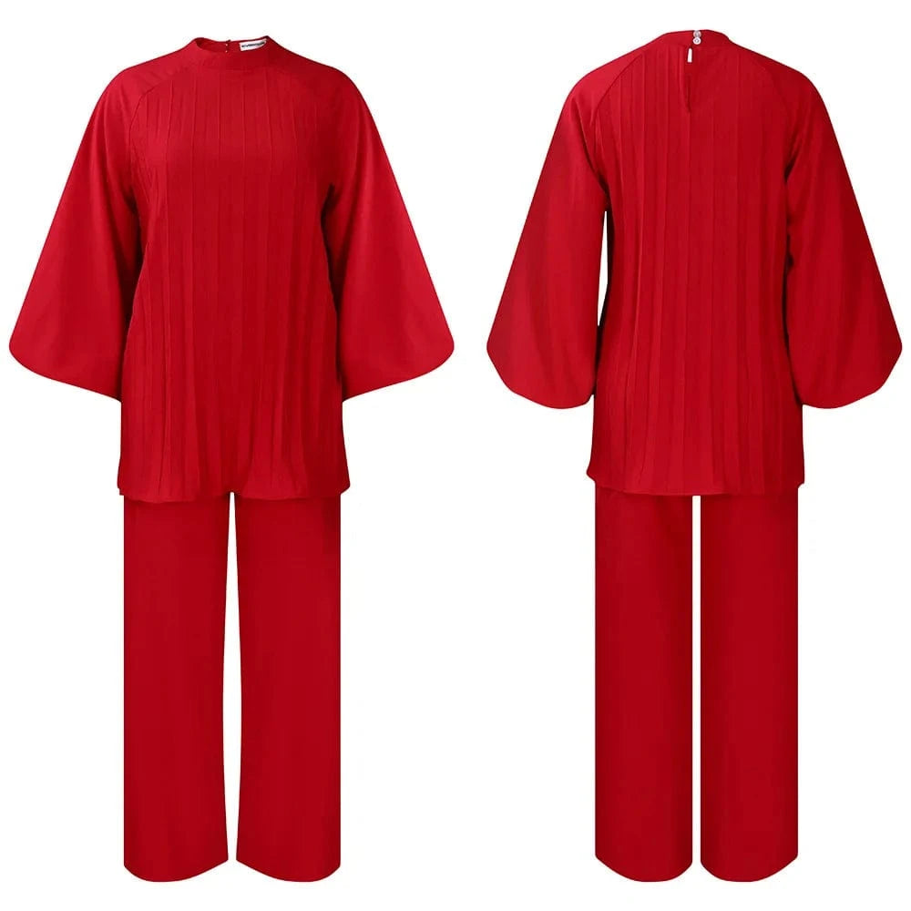 Liu Ming New Design Fall Women Suit Solid Color Long Sleeve Tops Straight Pants Loose Two Piece Set