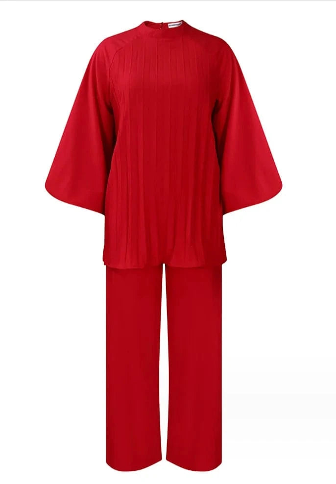 Liu Ming New Design Fall Women Suit Solid Color Long Sleeve Tops Straight Pants Loose Two Piece Set