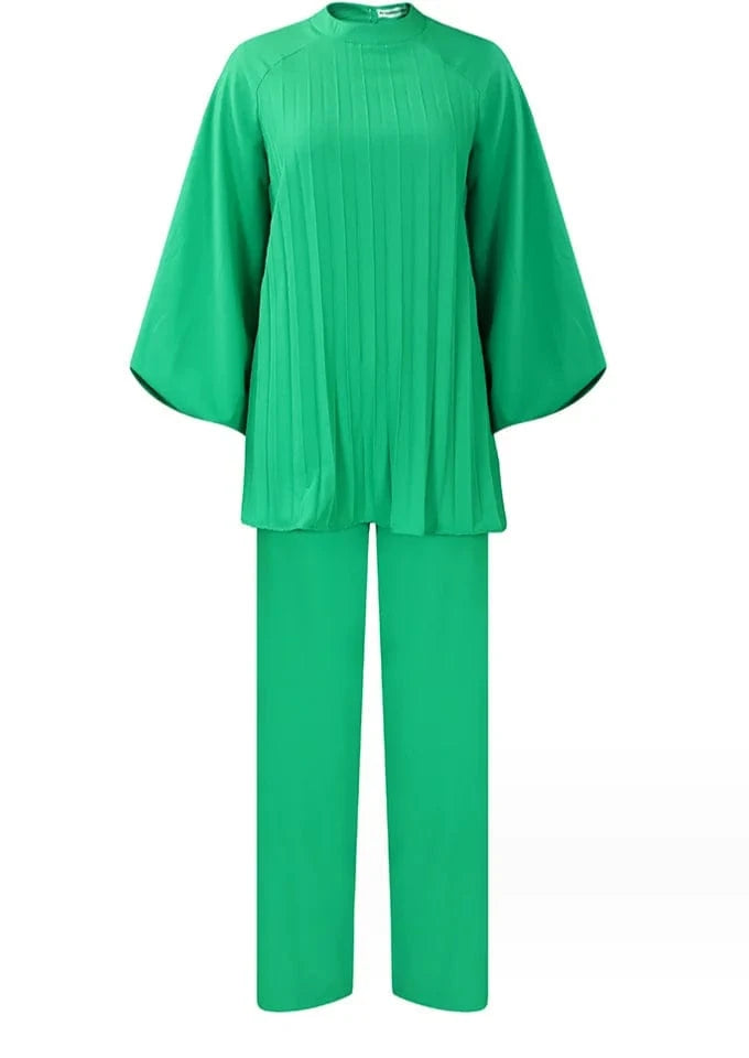 Liu Ming New Design Fall Women Suit Solid Color Long Sleeve Tops Straight Pants Loose Two Piece Set