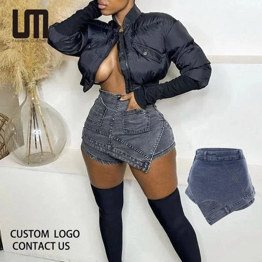 Liu Ming New Products Fashion Summer Women High Waist Jeans High Waist Stretch Denim Short Mini Skirt