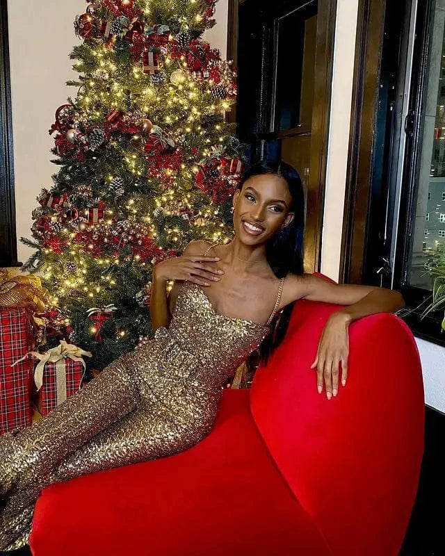 Liu Ming New Style Women Fashion Sexy Sequined Color Slim Fit Long Bodycon Jumpsuit