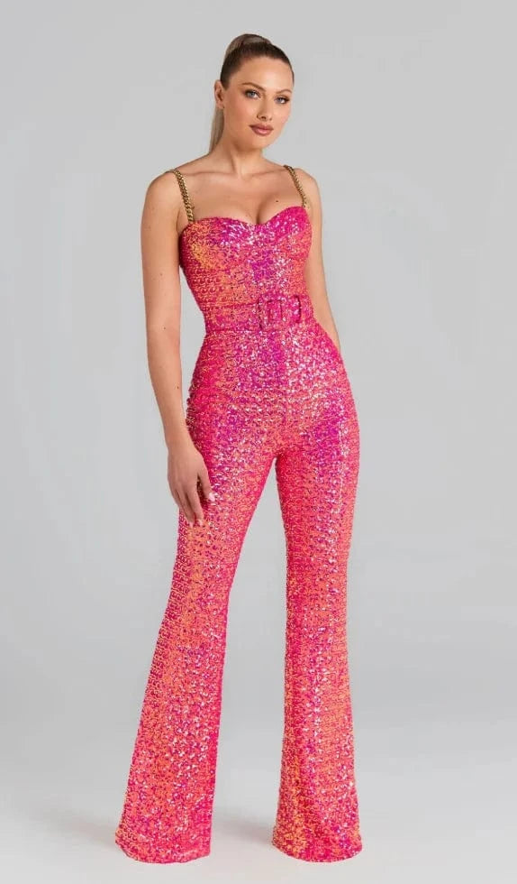 Liu Ming New Style Women Fashion Sexy Sequined Color Slim Fit Long Bodycon Jumpsuit