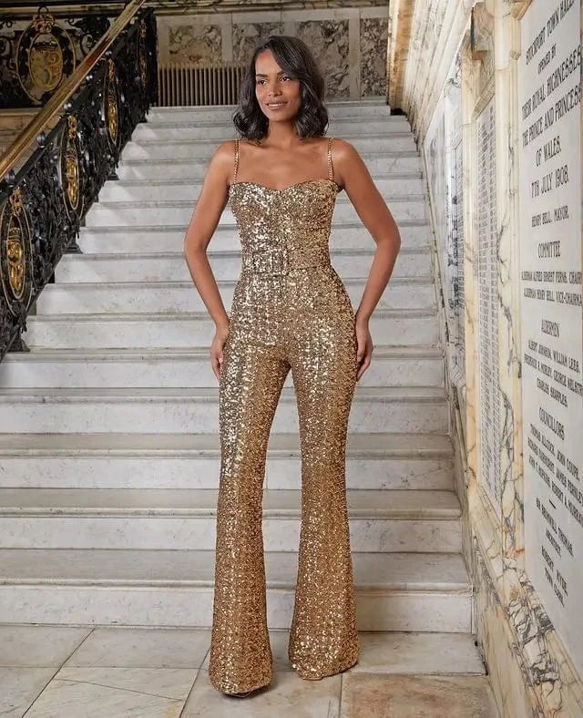 Liu Ming New Style Women Fashion Sexy Sequined Color Slim Fit Long Bodycon Jumpsuit