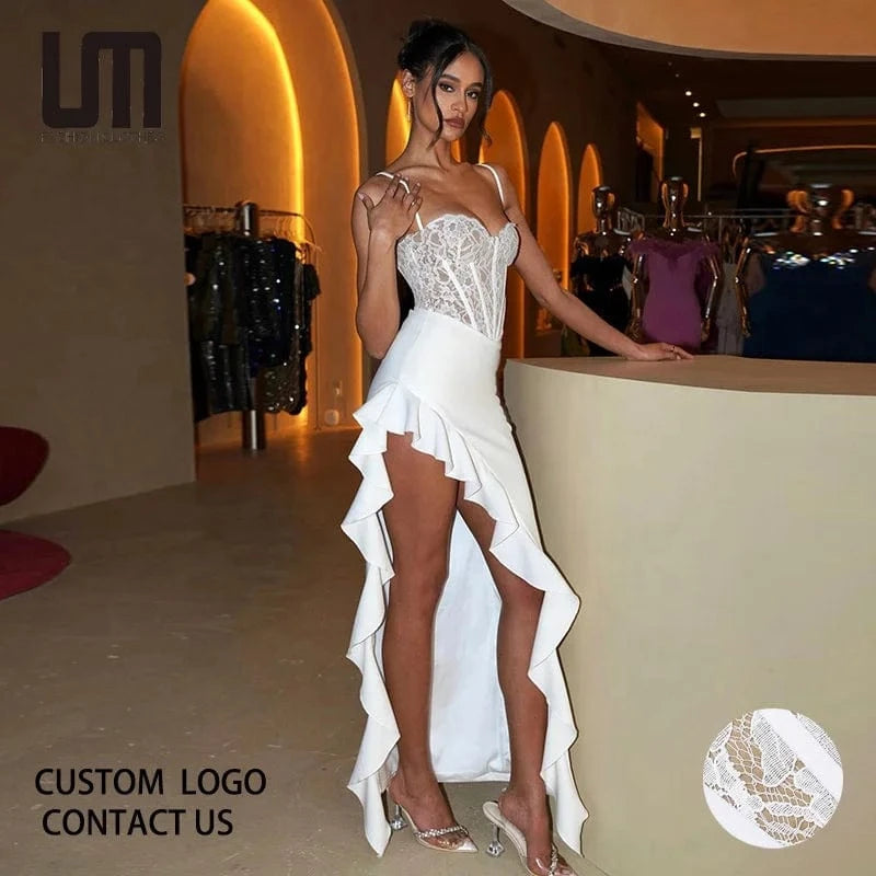 Liu Ming New Summer Elegant Sexy Women Backless Patchwork Lace Birthday Party Slit Slim Maxi Dress